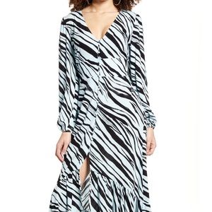 NWOT Leith Zebra Print Hi Low Ruffle Dress